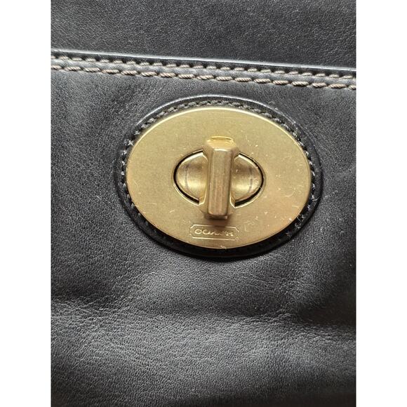 Coach Tote Bag Turn Lock Shoulder Bag Black Leather 2WAY 11554 - Picture 2 of 9